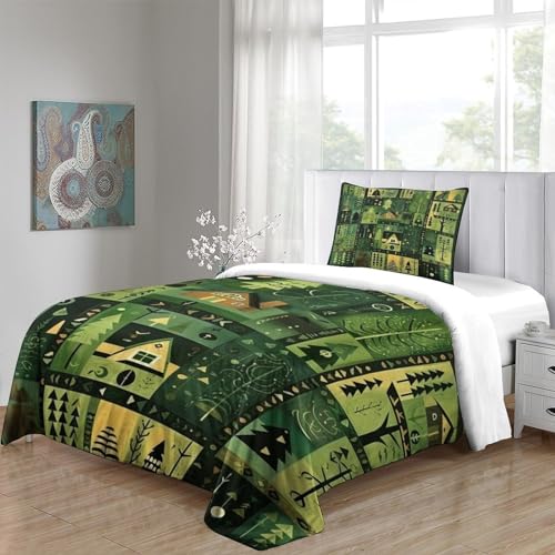Housse de couette patchwork vert 135x200 avec ses taies d'oreiller - 5