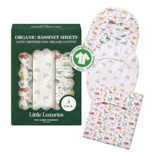 Image of 100% Organic Cotton Bassinet Sheets 3 Pack - (33 x 17 Inches) Angel Bliss - GOTS Certified, Soft Breathable Percale Weave, Universal Fits Standard Oval & Rectangular Mattress - for Boys & Girls