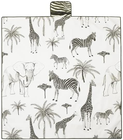 High Chair Mat, 51" Splat Mat for Under High Chair, Arts, Crafts, Playtime, Water Resistant and Machine Washable,African Animals Elephant Zebra Giraffe Black