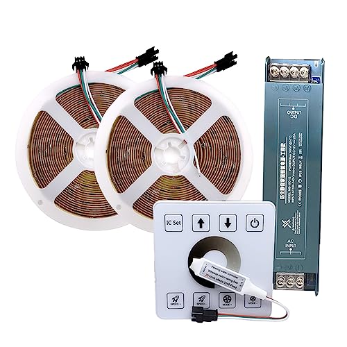 COB Running Water Flowing LED Strip Light WS2811 24V Horse Race LED Ribbon with RF Touch Panel Controller 5M10M Set (10M (2X5M) Full Set, Warm White 3000K)