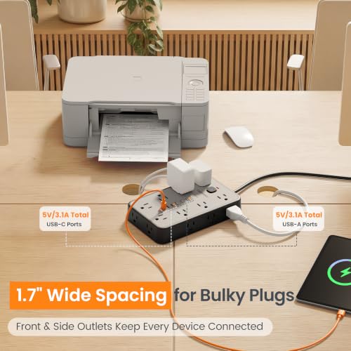 Image of 15 FT Surge Protector Power Strip with 6 USB, 16 Outlets, 2400J