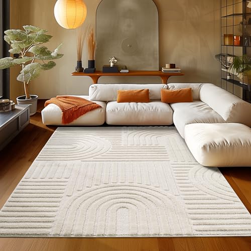 Teppium Tapis Salon Moderne Crème 160x230 cm - Style Scandinave, Conception Bohème, Moelleux et Doux - Tapis Cuisine Moquette Salle de Sejour