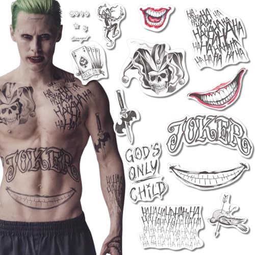 Yatatu – Joker Suicide Squad Temporäre Tattoos – Für Kostüme – Cosplay – Karneval – Halloween (Komplettset)