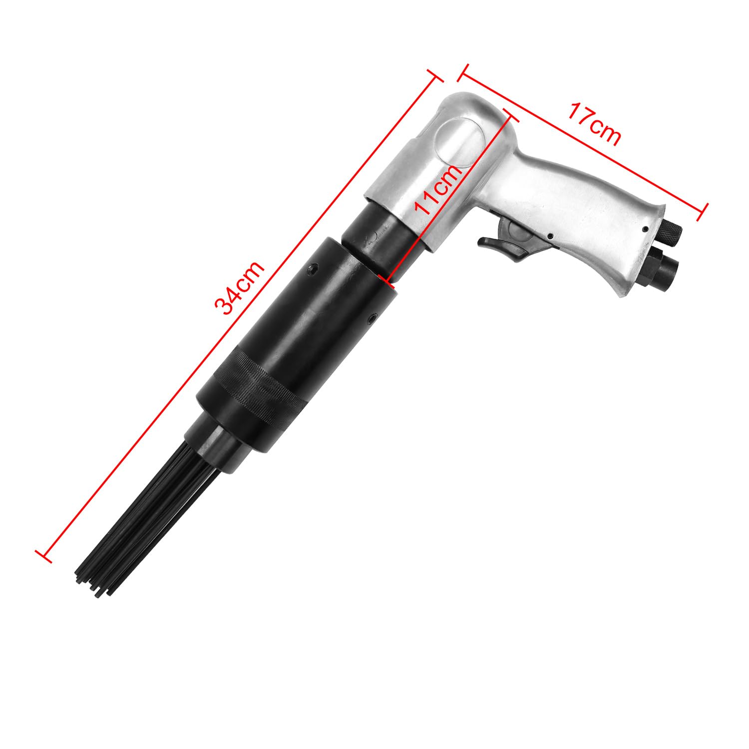 Antiruggine ad aria compressa, 19 aghi Ø 3 mm, 3000 colpi/min | Rimozione ruggine con testina di ricambio, pistola ad ago attacco 1/4", per ruggine, vernice e rivestimenti