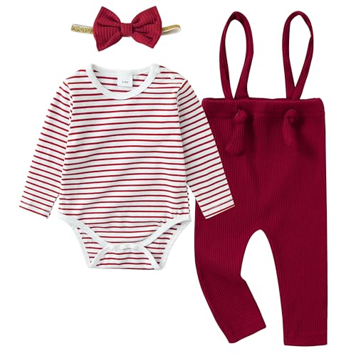 Image of CARETOO Newborn Baby Girls Clothes Infant Romper Floral Long Sleeve Overalls Outfits Gift Sets for 0-18 Months