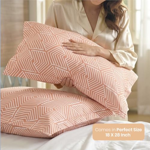 Image of Mush Aura Collection 300 TC Bamboo Pillow Covers Set of 2 | Bamboo Pillow Case for Hair & Skin, Ultra Soft Cooling Pillow Case, Breathable Smooth Pillowcase for Everyday Comfort (Peach Orange)