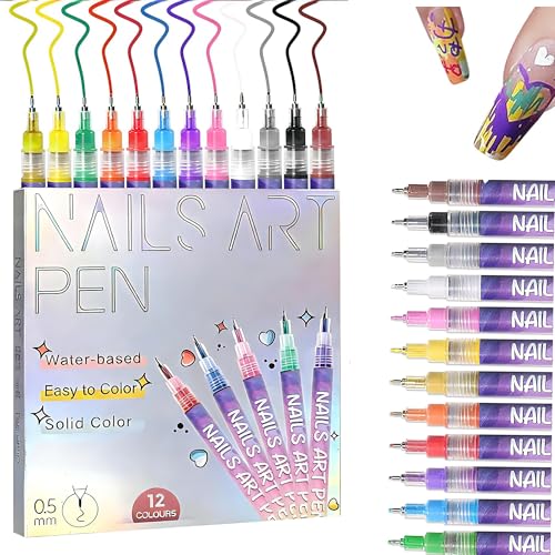 Image of 12 Colors Nails Polish Pens Set,Upgraded 3D Nails Design Drawing Pens for Gel Nails,DIY Nails Drawing Liner Pen,Nails Decoration for Girls(A-1 Set)
