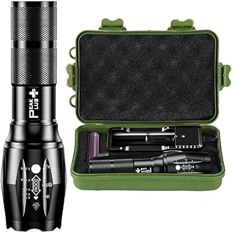 PeakPlus Rechargeable Tactical Flashlight LFX1000 (Rechargeable Battery and Charger Included) - High Lumens LED, Super Bright, Zoomable, 5 Modes, Water Resistant - Best Camping, Emergency Flashlights Cover
