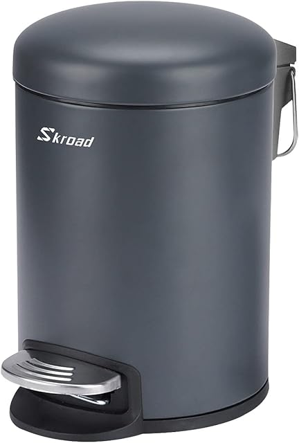 Skroad 5L Trash Can with Step, Gray Pedal Bin with Lid for Bathroom Toilet Bedroom Kitchen