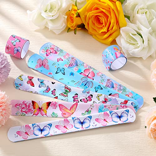 48 Pcs Butterfly Slap Bracelets Toys Birthday Party Favors Kids Bracelets Snap Bands For Girls Butterfly Theme Birthday Party Decorations Supplies Class Prize Exchanging Gift, 12 Styles #TOP6