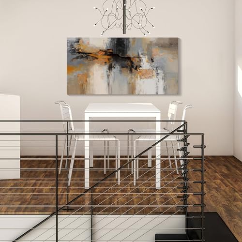 Image of Abstract Canvas Wall Art - Large Framed Gray and Orange Paintings - Modern Wall Art Decor for Living Room & Office - Includes Pictures for Home Decoration Artwork for Bedroom 24x48IN
