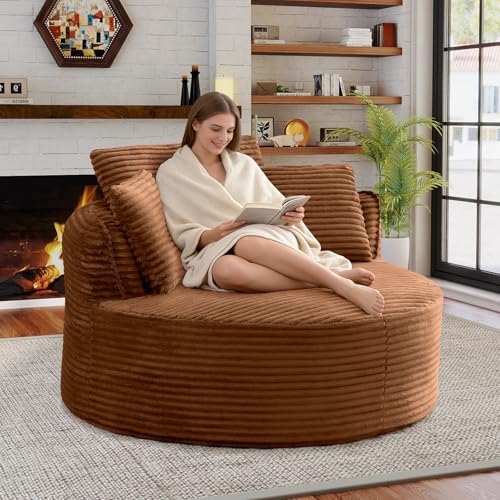 Sillón redondo de pana naranja 1 cuerpo plegable