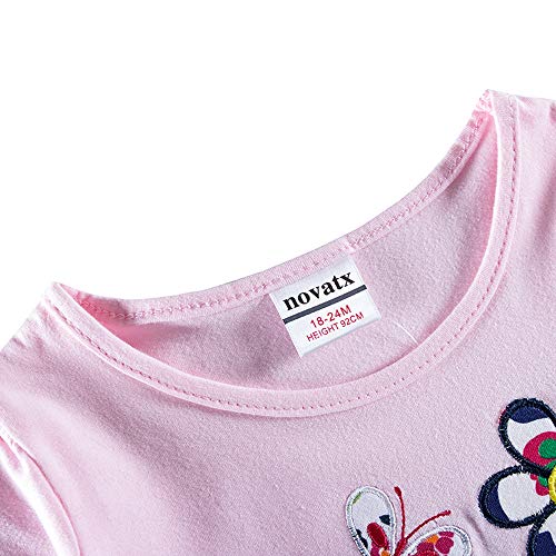 JUXINSU Toddler Cotton Summer Flower Girls Short Sleeve Dress for Baby Girl Kids 1-7 Years (H7109-Pink, 1T(18/24M))