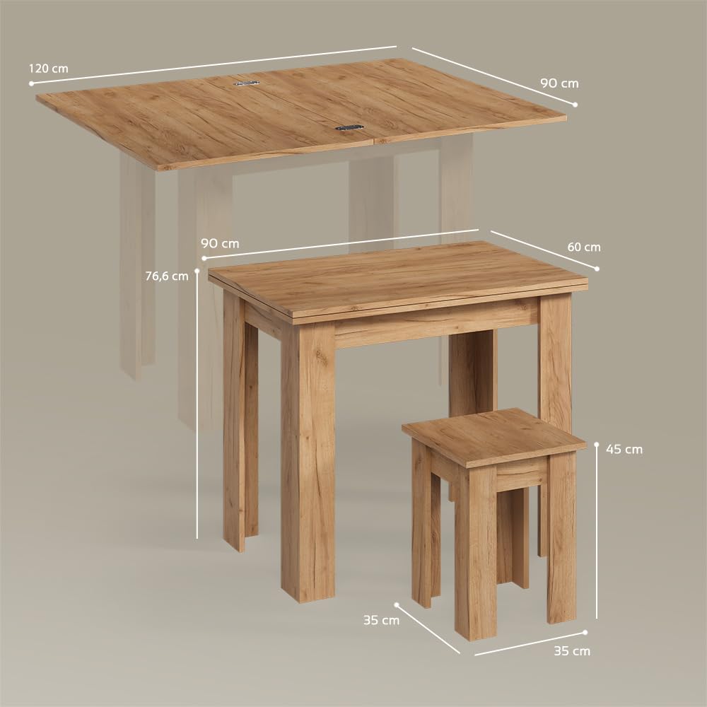 Livinity Tavolo da pranzo con sedia Tiberio, Rovere sabbia, 90 x 60 cm
