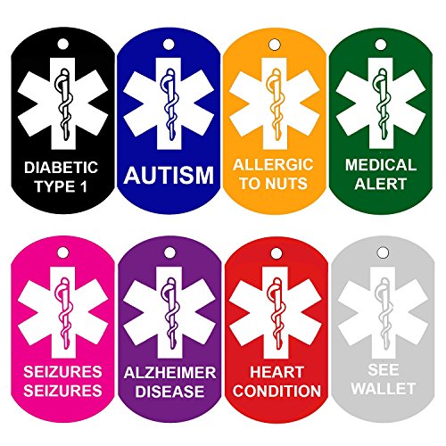 CNATTAGS 2 Medical Alert ID Tags | Personalized Front and Back | Medical Alert Logo | Medical Pet Tag Dog Tag (Purple)
