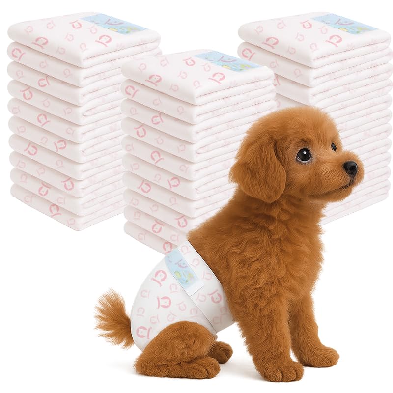30 Count Disposable Dog Diapers Female, Super Absorbent Pink Puppy Doggie Diapers for Small Female Dogs Urination or Incontinence (Waist 10-16.5 in S)