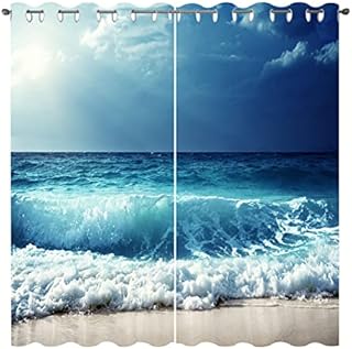 SHUIZHIHE Ocean Beach Curtains Tropical Seaside Theme Blue Sea Sky Window Drapes Decor for Bedroom Living Room Grommet Top Room Darkening Curtains 2 Panel Set (W168cm (66") x D137cm (54"))