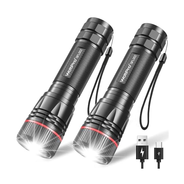 WdtPro Rechargeable Flashlights High Lumens, 2 Pack 10H Long Lasting Super Bright EDC Flashlight, LED Mini Tactical Flash Lights for Camping Emergency, Drop & Water Resistant (Battery Included)