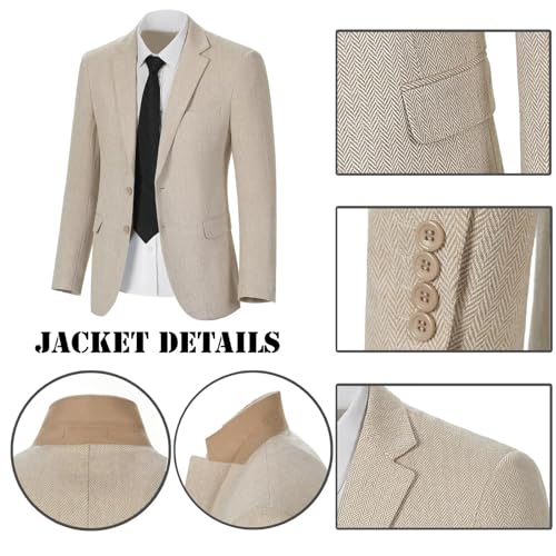 Men Suits Tweed Herringbone Blazer Slim Fit Tuxedos Casual Champagne Groom Blazer Prom Suit 3 Piece Jacket Vest Pants3
