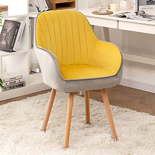 Desk Chair No Wheels,Wooden Swivel Dining Chairs Comfortable Upholstered Chair Cute Modern Office Chair,Mid Century Velvet Armchairs for Vanity Desk(41x41x87cm(16x16x34in), Grey 1a)