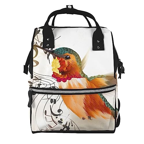 Sac à dos ordinateur portable colibri et notes de musique multicolore