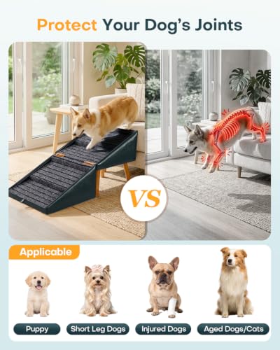 Image of Foldable Dog Ramp for Couch Ottoman Artificial Leather Dog Stairs