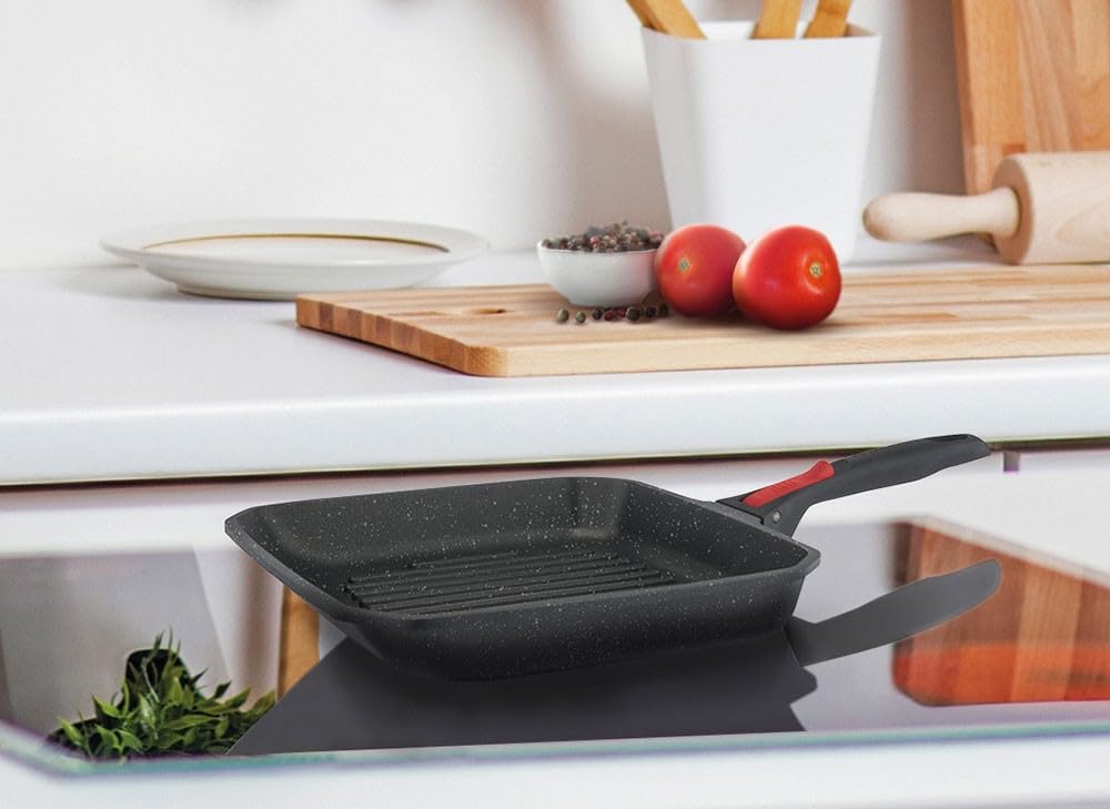 Pradel Excellence - 92382 M - Poêle grill 26 cm + Poignée Amovible - Tous feux et induction - Sans PFOA - 334