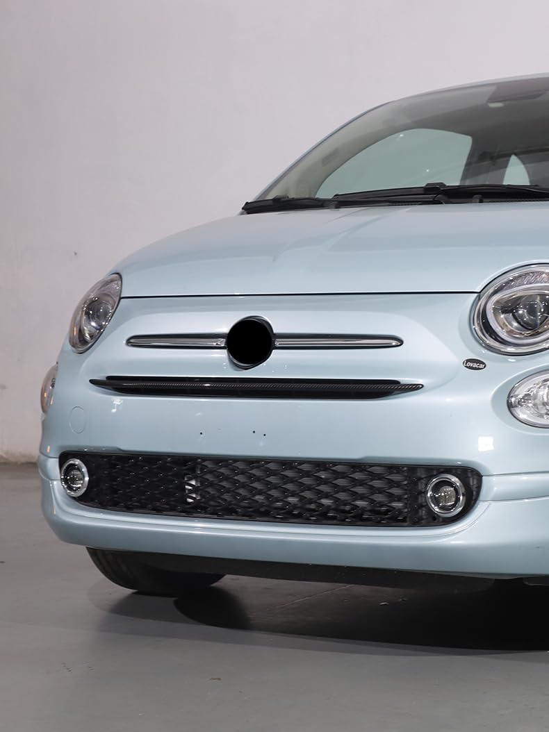 Geeignet für 2016-2024 Fiat 500 Kühlergrill Zierstange, Obere Zierleisten die Vordere Stoßstange für Fiat 500 Zubehör, Vorderen Stoßstange Obere Dekorative Abdeckung (Kohlefasermuster Schwarz)