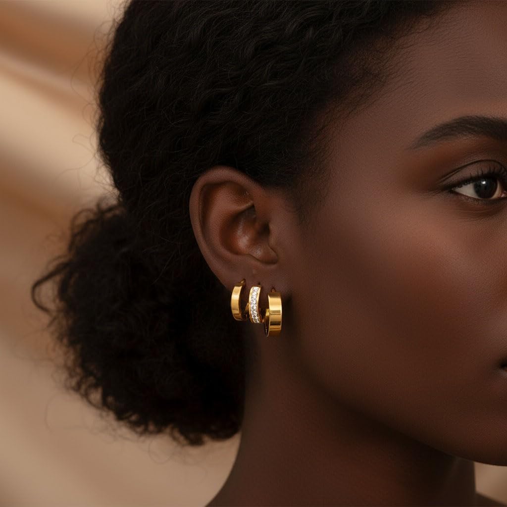 3Pairs Gold Hoop Earrings for Women 14K Gold-Plated Chunky Hoop Earrings Set Stainless Steel Gold Earring Trendy Statement Earring Fashion Jewelry Gift for Women - Image 3