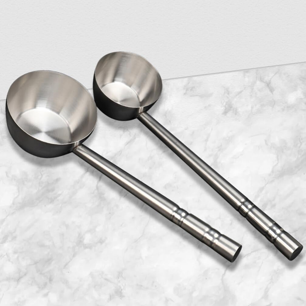 Luxshiny Louche Inox à Fond Plat Ustensile de Cuisine pour Eau et Soupe Manche Long et Ergonomique