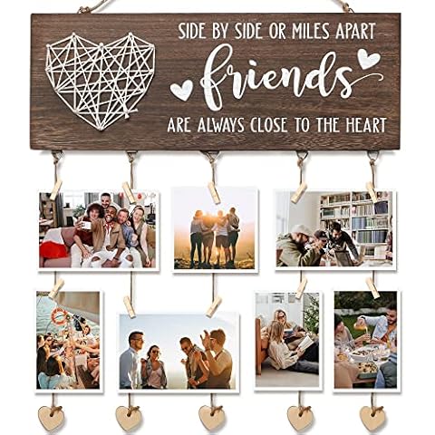 Maracco for Women, Long Distance Friendship Gifts for BFF Bestie Sister, Birthday for Best Friend Picture Frame, Wood Photo Holder with Clips, Hanging Photo Display Frame Cover