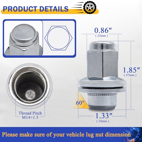 Image of 20PCS M14x1.5 Lug Nut - 7 /8 inch 22mm Hex 47mm Length - Chrome Factory Style Wheel Nuts for Toyota Land Cruiser Sequoia Tundra Lexus LX470 LX570 (OEM# 611-277)
