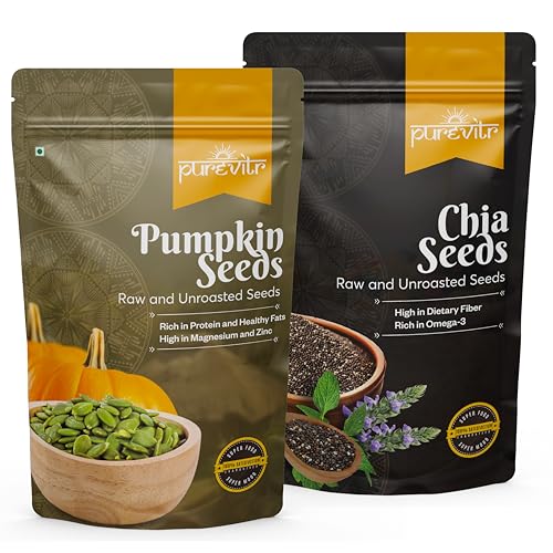 Image of Purevitr Pumpkin Seeds & Chia Seeds Combo | 400g (200g Each) | Nutrient-Dense Superfood | High in Protein, Fiber & Omega-3 | Raw & Natural