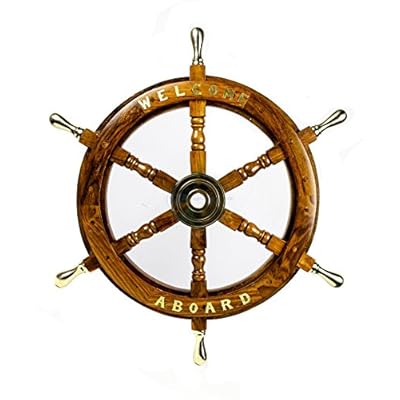 Nagina International Welcome Aboard Embedded Premium Handcrafted Nautical Pirate's Wall Decor Ship Wheel (24 Inches…