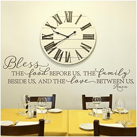 Bless The Food Before Us, The Family Beside Us, and The Love Between Us, Amen Vinyl Lettering Wall Decal (Style B 16" H x 58" L, Metallic Bronze)
