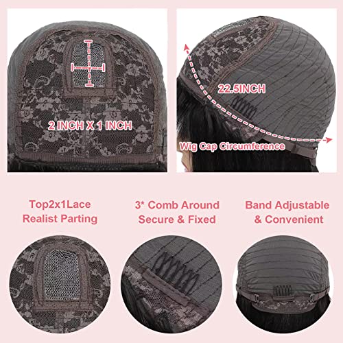 Sqplxk Straight Short Bob Wig Human Hair With Bangs 2X1 Lace Glueless Cut Bob Wigs Realistic Look Scalp Bob Bangs Wigs For Women Natural Color Brazilian Human Virgin Hair Wigs (10Inch) #TOP4