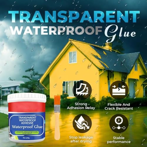 Image of Leawall Waterproof Glue for Leakage Crack Seal Glue with Brush, Transparent Waterproof Resin Epoxy for Roof Leakage, Crack Seal Agent, Roof Water Leakage Solution, Elephant Shield Liquid Rubber(2 Pcs)