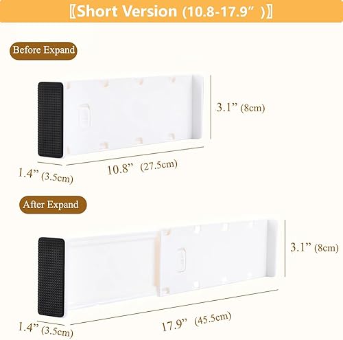Miniatura 3 de Juego de organizadores de cajones ajustables, paquete de 6, 10.8 a 17.9 pulgadas expandibles, 3.1 pulgadas de alto, separadores de almacenamiento de