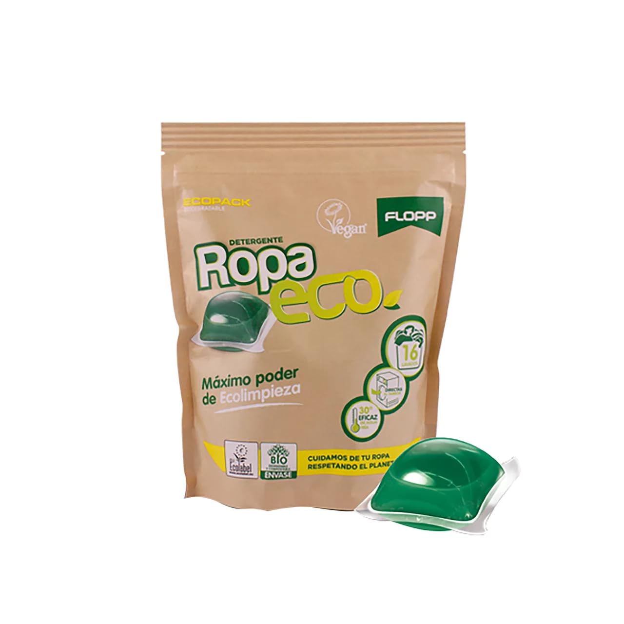 Detergente líquido ecológico en cápsulas F para todos los tejidos, 16 unidades, 315,2 g, 8 unidades