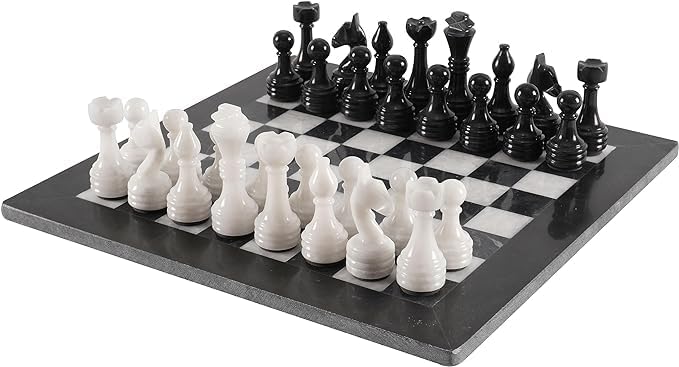 Radicaln Marmeren schaakset 15 inch handgemaakt grijs oceanisch en wit klassiek bordspel, familiebordspellen voor volwassenen, luxe marmeren schaakborden en stukken voor geschenken