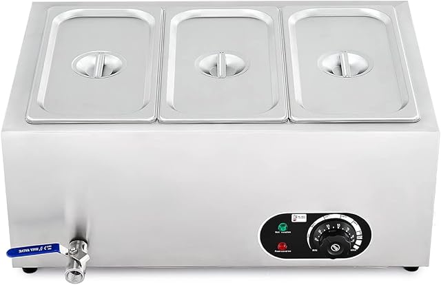 WILPREP Commercial Electric Food Warmer with 3 Pans and Lids, 18L Large Buffet Server for Catering Restaurants Parties, 1500W Stainless Steel Bain Marie with Adjustable Temperature