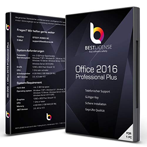 Preisvergleich Produktbild Office 2016 Professional Plus - ISO DVD - 32 / 64bit - Aktivierungsschlüssel inkl. Unterlagen per E-Mail - Deutsch - Installationshotline