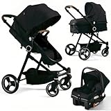 BAMBINETO Carriola para bebé FLANEUR Travel System Reversible 3 en 1 Bambineto y Autoasiento. NEGRO