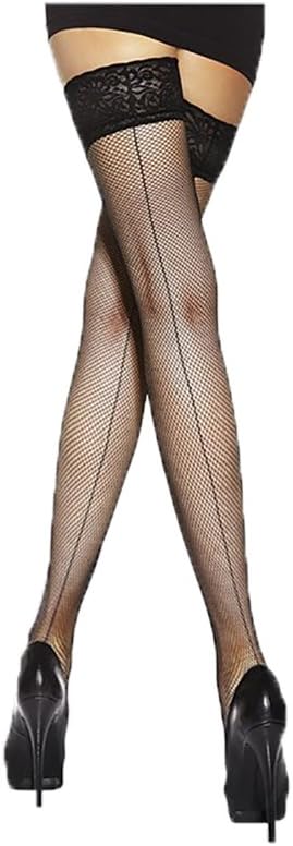 Fishnet Backseam Lace Top Hold Ups By Sentelergi,Various Colours,Sizes S,M,L,XL (Large, Black)