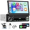 DAB/DAB+ Wireless Carplay Single Din Car Radio with Android Auto, 7 inch Manual Flip Out Touch Screen 1 Din Car Radio with Bluetooth EQ Mirror Link FM USB Type-C AUX Backup Camera