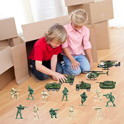 18 Pack Die-Cast Military Vehicles Sets,6 Pack Assorted Alloy Metal Models Car Toys And 12 Pack Soldier Army Men, Mini Army Toy Tank,Panzer,Anti-Air Vehicle,Helicopter Playset For Kids Boys #TOP6