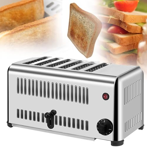 1680W Commercial Toaster,Upgrades Stainless Steel Commercial Bread Baking Machine,with Widen Baking Slots 6 Slice Toaster Bread Machine Toaster,with 1-5 Minute Timing