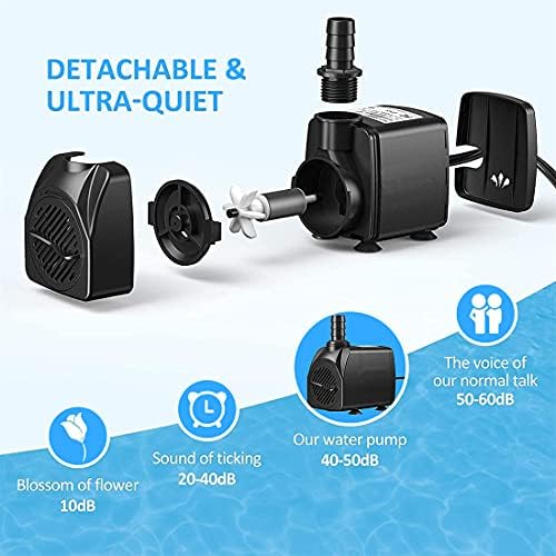 OPDUO 60W Submersible Pump, 800GPH 3000L/H Ultra-Quiet Fountain Water Pump, Detachable and Cleanable Water Pump Replacement Pump for Pet Fountains, Hydroponics with 6.56Ft Power Cord and 3 Nozzles