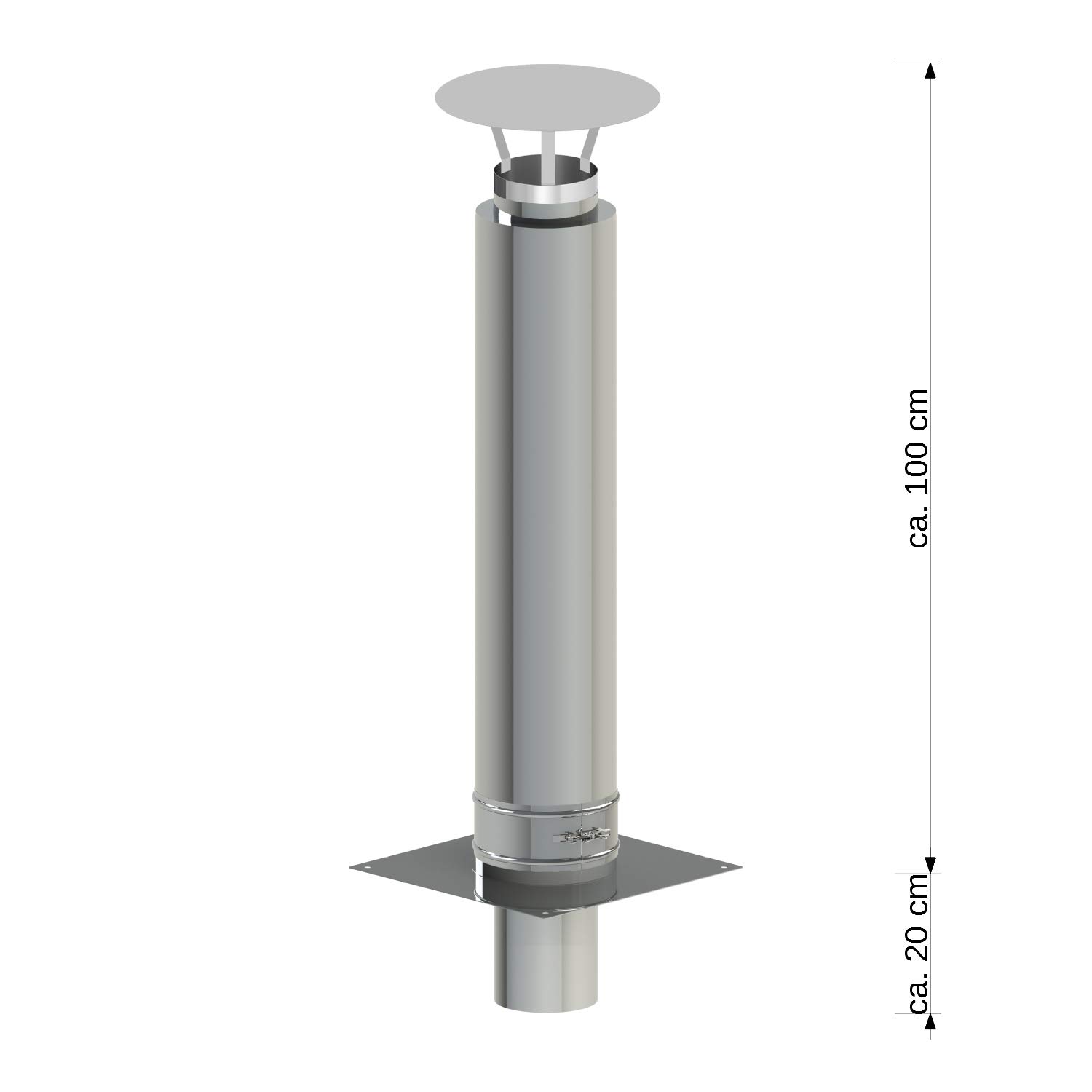 Kamin-Verlängerung 180mm 1m Länge NewLine Erhöhung Schornstein-Aufsatz Edelstahl 25mm Isolierung 0,5mm Materialstärke Erweiterung für gemauerten Schornstein Zugverbesserung