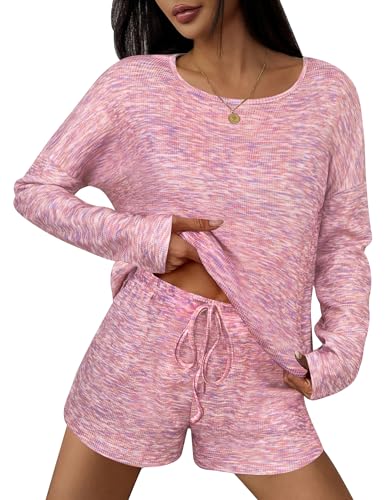 Ekouaer Waffle Lounge Sets Two Piece Knitted...